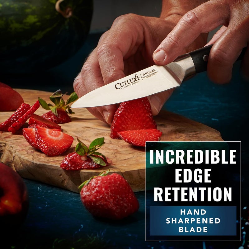 Cutluxe Paring Knife Set – 4" Fruit and 3" Peeling Knives – Small Knife with Razor Sharp Blade – High Carbon German Steel, Full Tang & Ergonomic Handle Design – Artisan Series - Image 4